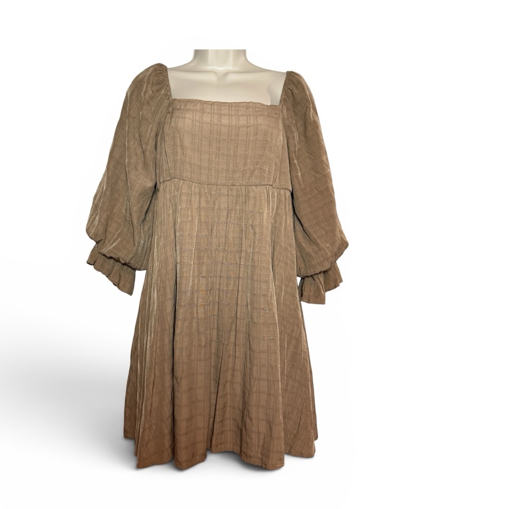 ENTRO Taupe Puff Sleeve babydoll dress Cottagecore size Large